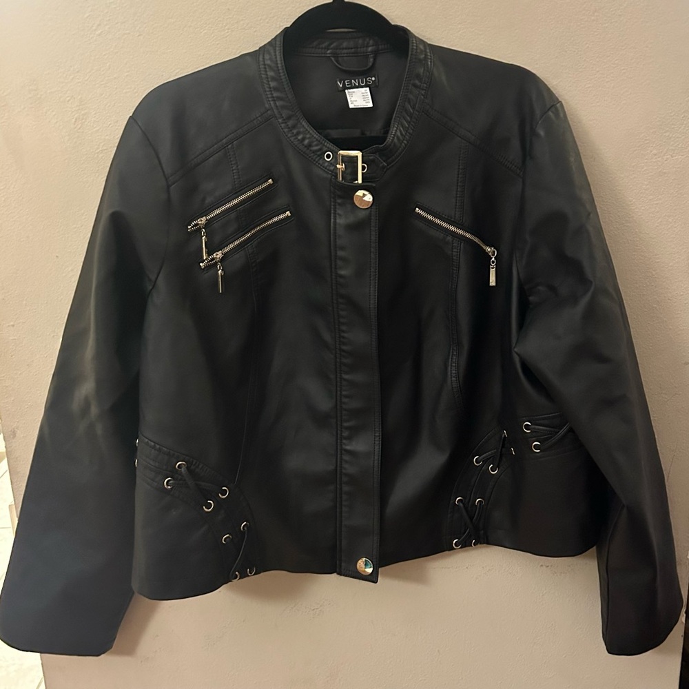 Venus faux leather lace up crop length jacket gold hardware